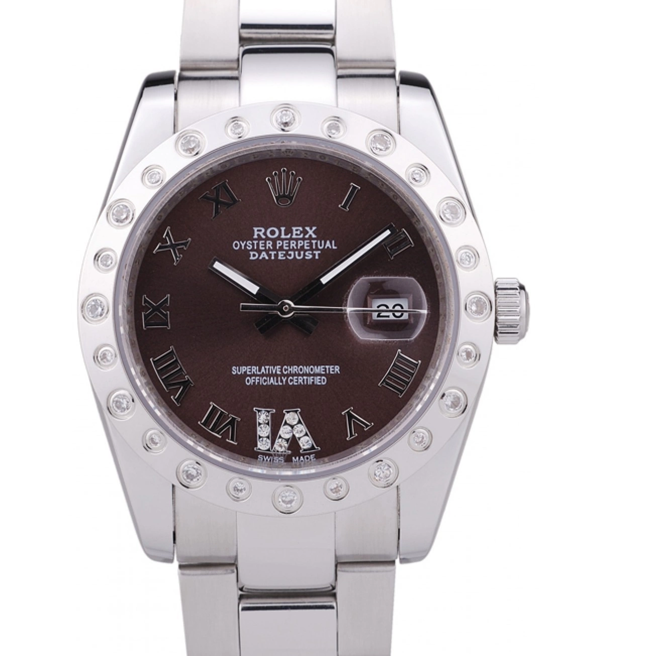 Aaa fake watches Datejust Brown 7466 Dial Rolex Diamond Bezel 0710
